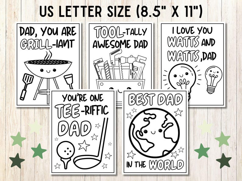 Father's Day Coloring, Coloring Gift for Dad, Preschool Father's Day Craft, Father's Day Activity, DIY Gift for Dad, Father's Day Puns image 3