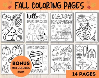 Libro para colorear de otoño, Dibujos para colorear de otoño, Dibujos para colorear de octubre, Dibujos para colorear de las estaciones, Dibujos para colorear de otoño, Dibujos para colorear de otoño para preescolar, Dibujos para colorear de calabazas