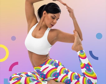 Funky High Waist Rainbow Yoga Leggings, Pants | Full Length | Super Comfortable | Unique Activewear | Boho chic | Pride | LGBTQ+ | Festival