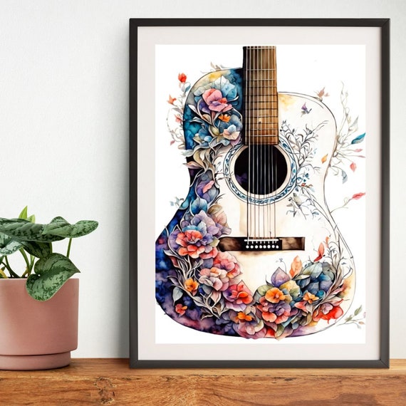 Harmony in Bloom - Acoustic Guitar With Floral Accents Digital