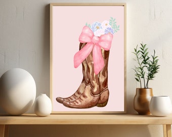 Cowboy Chic with Coquette Floral Flourish Wall Art Prints - Digital Download