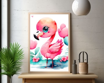 Vibrant Watercolor Flamingo Digital Wall Art - Printable 18x24 Poster Size