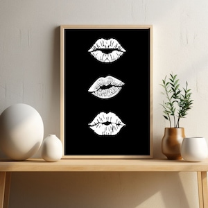 Black and White Lips Wall Art Prints - Digital Download