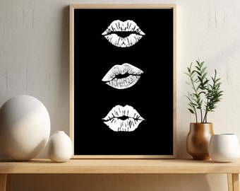 Black and White Lips Wall Art Prints - Digital Download