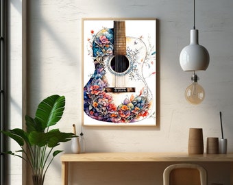 Harmony in Bloom - Acoustic Guitar With Floral Accents Digital