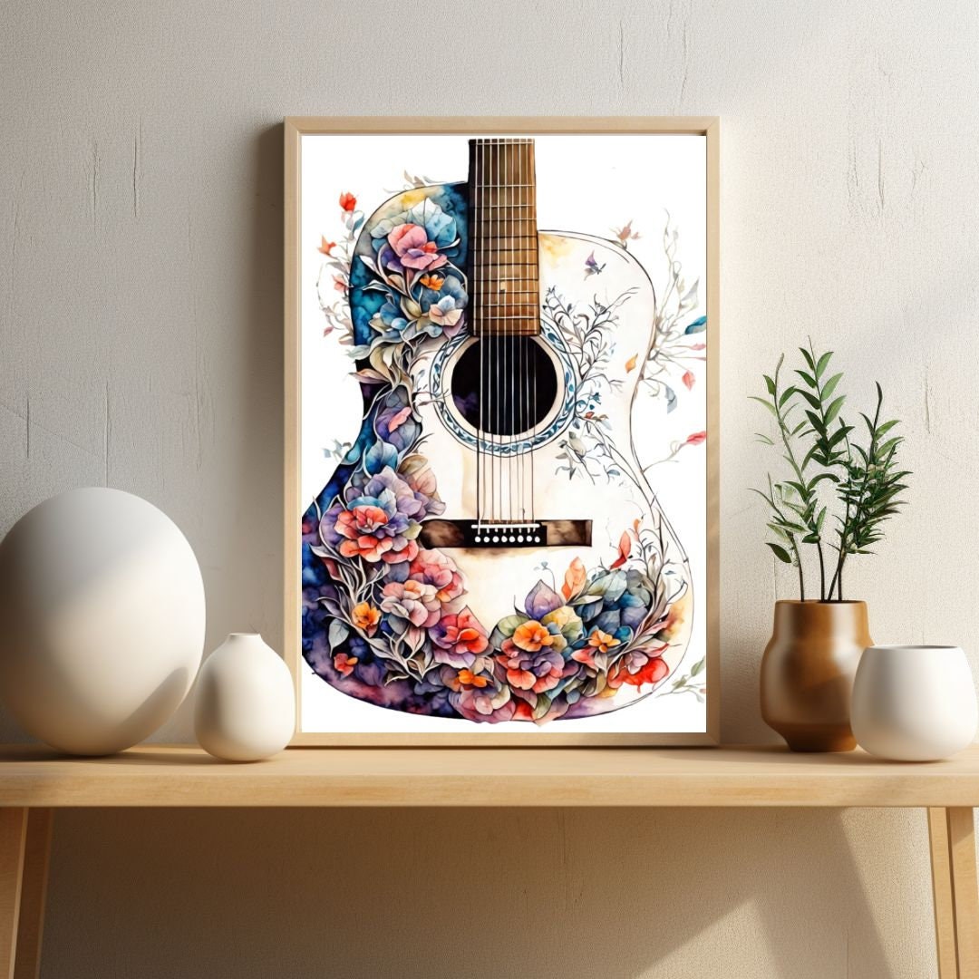 Harmony in Bloom - Acoustic Guitar With Floral Accents Digital