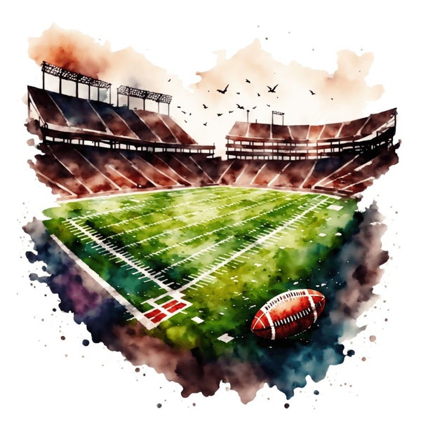 Watercolor Football Field Digital Wall Art - 18x24 Poster Size