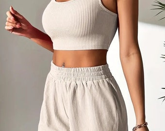 Tank Top & Shorts Two-piece Set, Every Day Women's Clothing