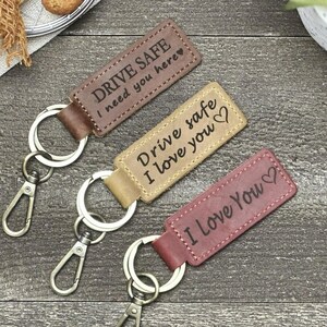 Personalized Drive Safe Keychain – Custom Leather Initial Keychain Gift for Boyfriend, Girlfriend, Best Friend, Nurse, Anniversary Gift