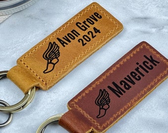 Track & Field Personalized Keychain / Keyring / Bag Tag / Name Tag - Genuine Leather
