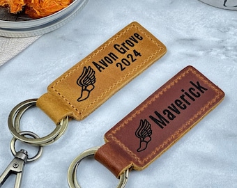 Track and Field Personalized Keychain / Keyring / Bag Tag / Name Tag - Genuine Leather