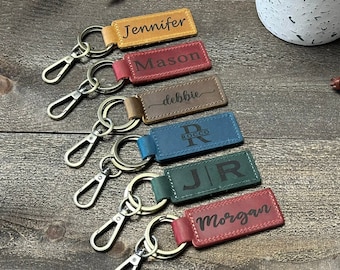 Personalized Leather Keychain Customized Leather Keychain Genuine Leather Key Chain Engraved Keychain Key Tag Gift for her Gift for him