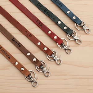 Personalized Leather Lanyard | Custom Engraved ID Badge Holder Keychain