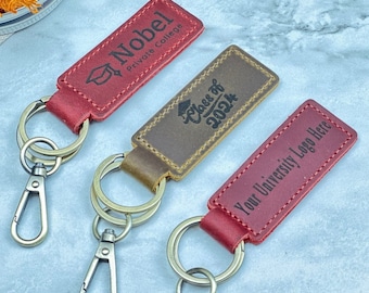 College Graduation Gift | University Keychain | Custom Engraved Leather Key Fob | Class of 2025 2026 | Personalized Grad Gift
