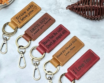Porte-clés en cuir gravé personnalisé - Cadeau personnalisé pour lui ou elle