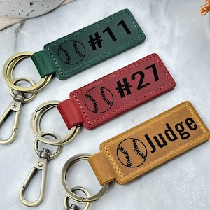 Baseball Personalisierter Schlüsselanhänger / Schlüsselring / Taschenanhänger / Namensschild - aus echtem Leder
