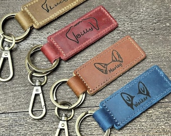 Custom Dog Owner Gift Ideas, Dog Gift, Genuine Leather Keyring, Leather Keychain, Pet Portrait,Dog Owner, Dog Mom, Dog Dad, Custom Pet Photo