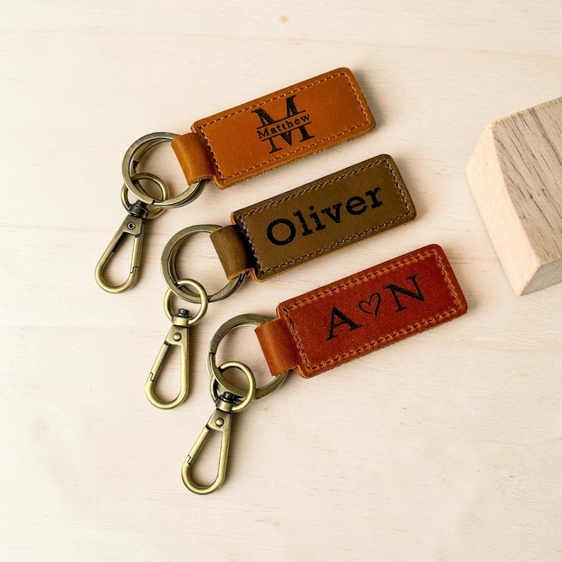 Personalized Leather Keychain, Custom Engraved Keychain, Anniversary Gift for Him, Husband Gift, Boyfriend Gift, Leather Key Ring image 4