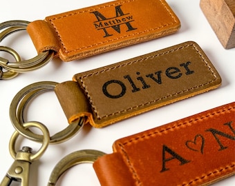 Personalized Leather Keychain, Custom Engraved Keychain, Anniversary Gift for Him, Husband Gift, Boyfriend Gift, Leather Key Ring