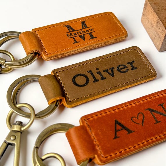 Personalized Leather Keychain, Custom Engraved Keychain, Anniversary Gift for Him, Husband Gift, Boyfriend Gift, Leather Key Ring