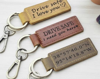 Personalized Coordinates Keychain, Custom GPS Location Gift, Engraved Leather Keychain for Wedding, Birthday, Trip, Home Keepsake