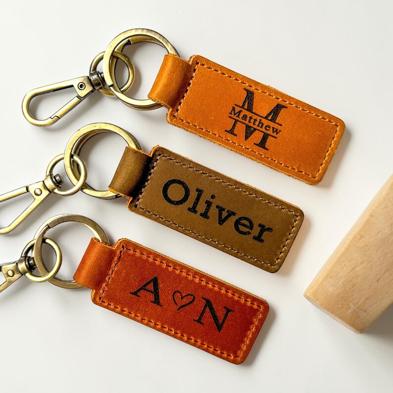 Personalized Leather Keychain, Custom Engraved Keychain, Anniversary Gift for Him, Husband Gift, Boyfriend Gift, Leather Key Ring image 10
