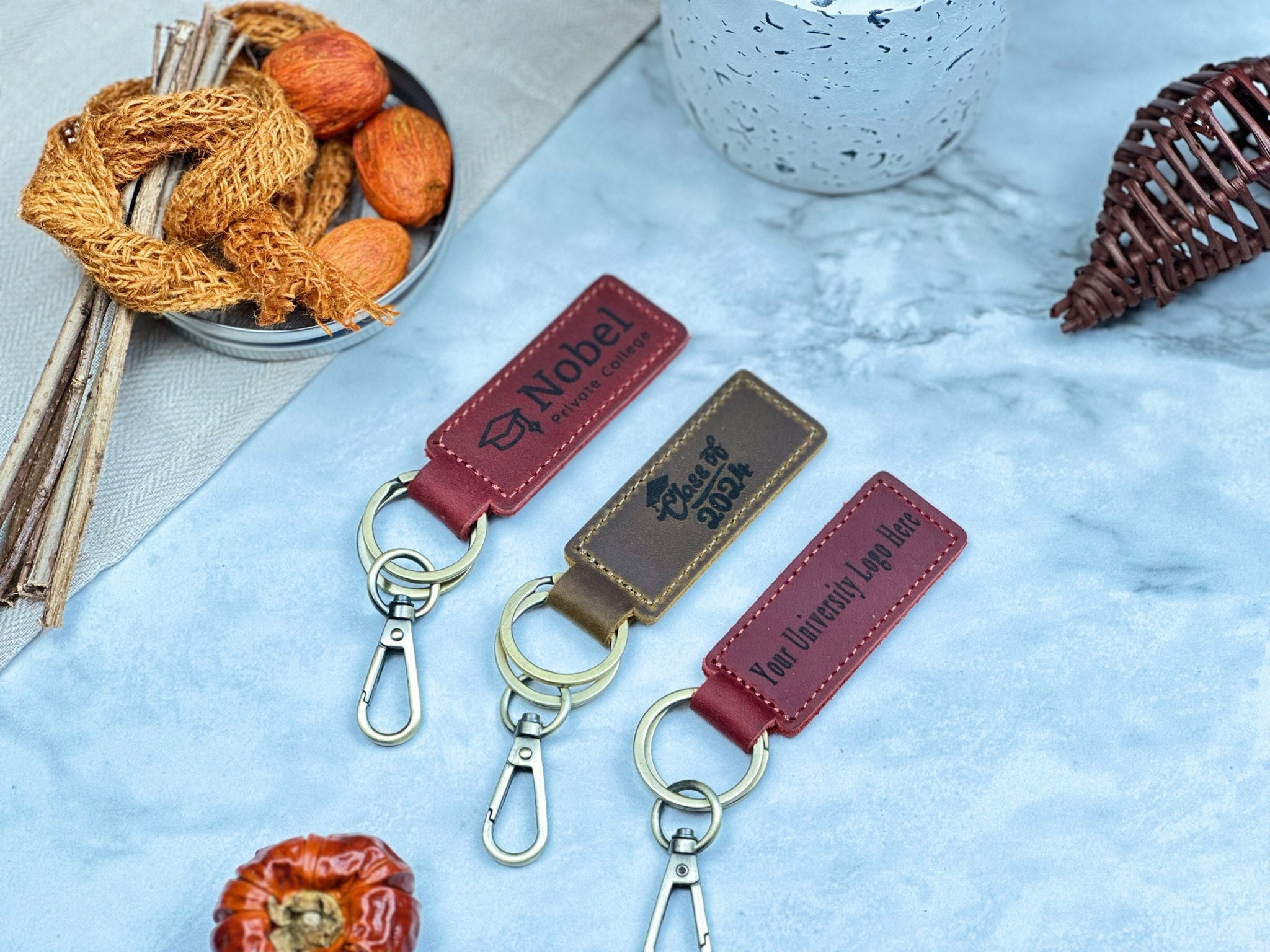 University Key Rings Custom University Logo Leather Keychain, College Sport Team Fob ...