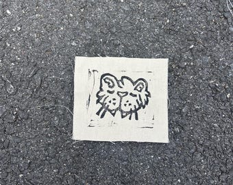 Handmade Linocut Tiger Patch: Upcycled Fabric Applique