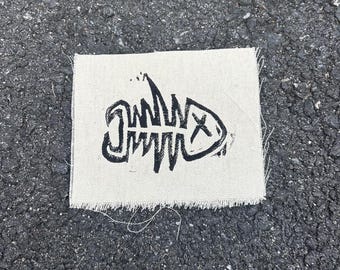 Handmade FISHYBONES Patch: Hand-Printed Upcycled Fabric
