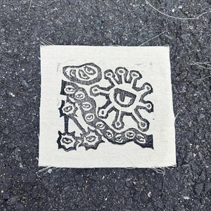 Handmade GERMS Patch: Hand-Printed Linocut Canvas Patch
