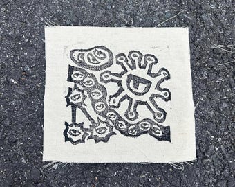 Handmade GERMS Patch: Hand-Printed Linocut Canvas Patch