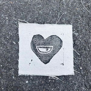 HEART patch, handmade patch, handprinted patch canvas patch, linocut patch, linoblock patch, fabric patch