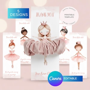 Modello per biglietto con elastico per capelli a forma di ballerina, bomboniera per feste a tema ballerina, download digitale modificabile, modello stampabile, download immediato