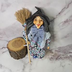 Good luck Kitchen Witch Doll for home Decor Fairy soap Witch Figurine with broom and Polymer clay doll Interior Gift Handmade, baba yaga