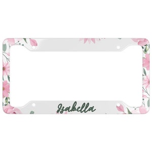 Personalized Monogram License Plate Frame - Custom Floral Print Car Tag Holder - Preppy Watercolor Design in Pink, Blue, Green, Orange