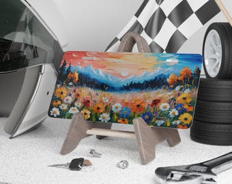 ワイルドフラワーマウンテンシーンのナンバープレート - カスタムアルミ製カーデコレーション