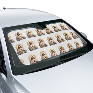 Sacred Heart of Jesus Car Sun Shades, two sizes - 30&#39;&#39;x55&#39;&#39;(1pc) and 28&#39;&#39;x28&#39;&#39; (2pcs), Car Sun Visor Cover, Sun Shade Panel