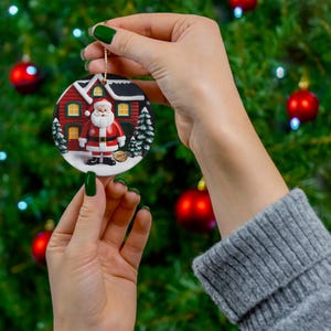 Dated Santa Christmas 2024 Ornament Heirloom Keepsake Round Ceramic Holiday Decoration Great Gift for Xmas Tree Gift Exchange & Celebration