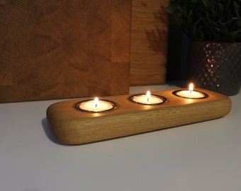 Solid Oak Tea Light Candle Holder - Holds up to 3 Tea Lights - Home Decor - Modern Design - Small Gifts