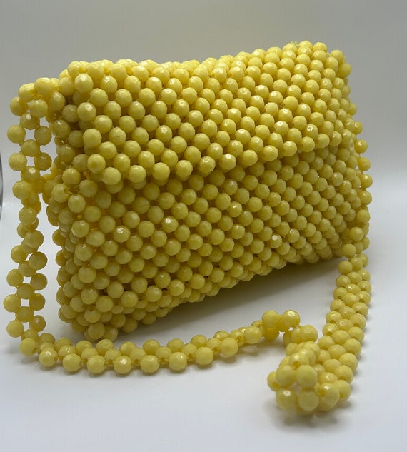 Vintage Yellow Hand Made beaded Purse Hong Kong