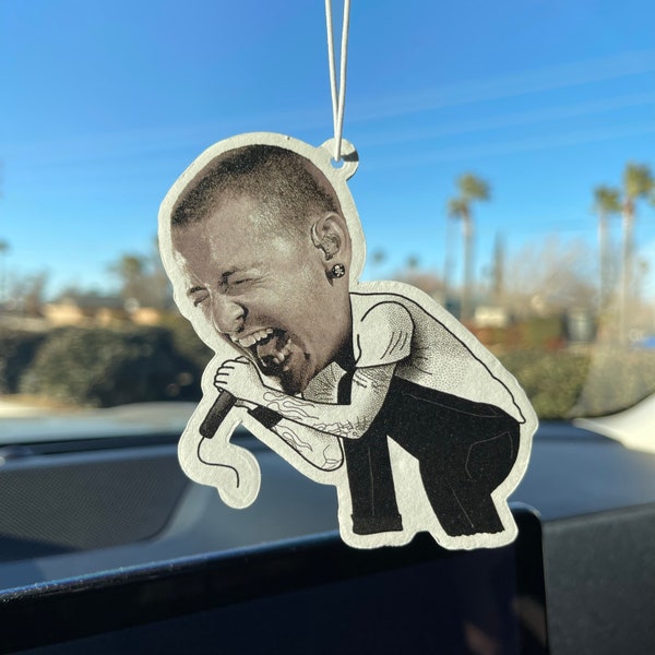 Chester Bennington Hand Drawn Toon Car Air Freshener | New Car Scent