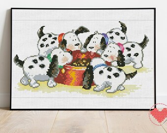 puppies dinner party Cross Stitch Pattern, Xstitch Chart, PDF Instant Download, Simple Easy Pattern