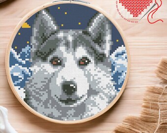 midnight wolf Cross Stitch Pattern, Xstitch Chart, PDF Instant Download, Simple Easy Pattern