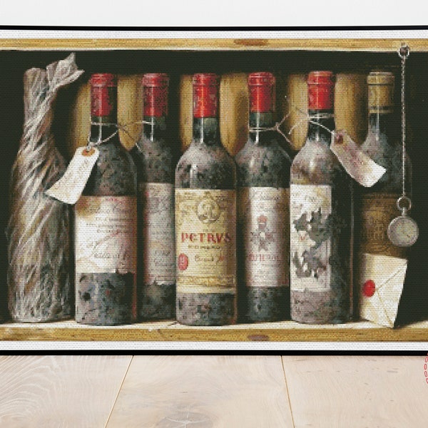 dusty wine bottles on a shelf Cross Stitch Pattern, Xstitch Chart, PDF Instant Download, Simple Easy Pattern