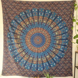 Ayurpark Blue Mandala Wall Hanging with a Touch of Orange Size Wall Decoration, Wall Hanging 200 x 220 cm