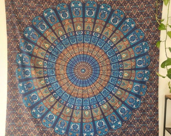 Ayurpark Blue Mandala Wall Hanging with a Touch of Orange Size Wall Decoration, Wall Hanging 200 x 220 cm