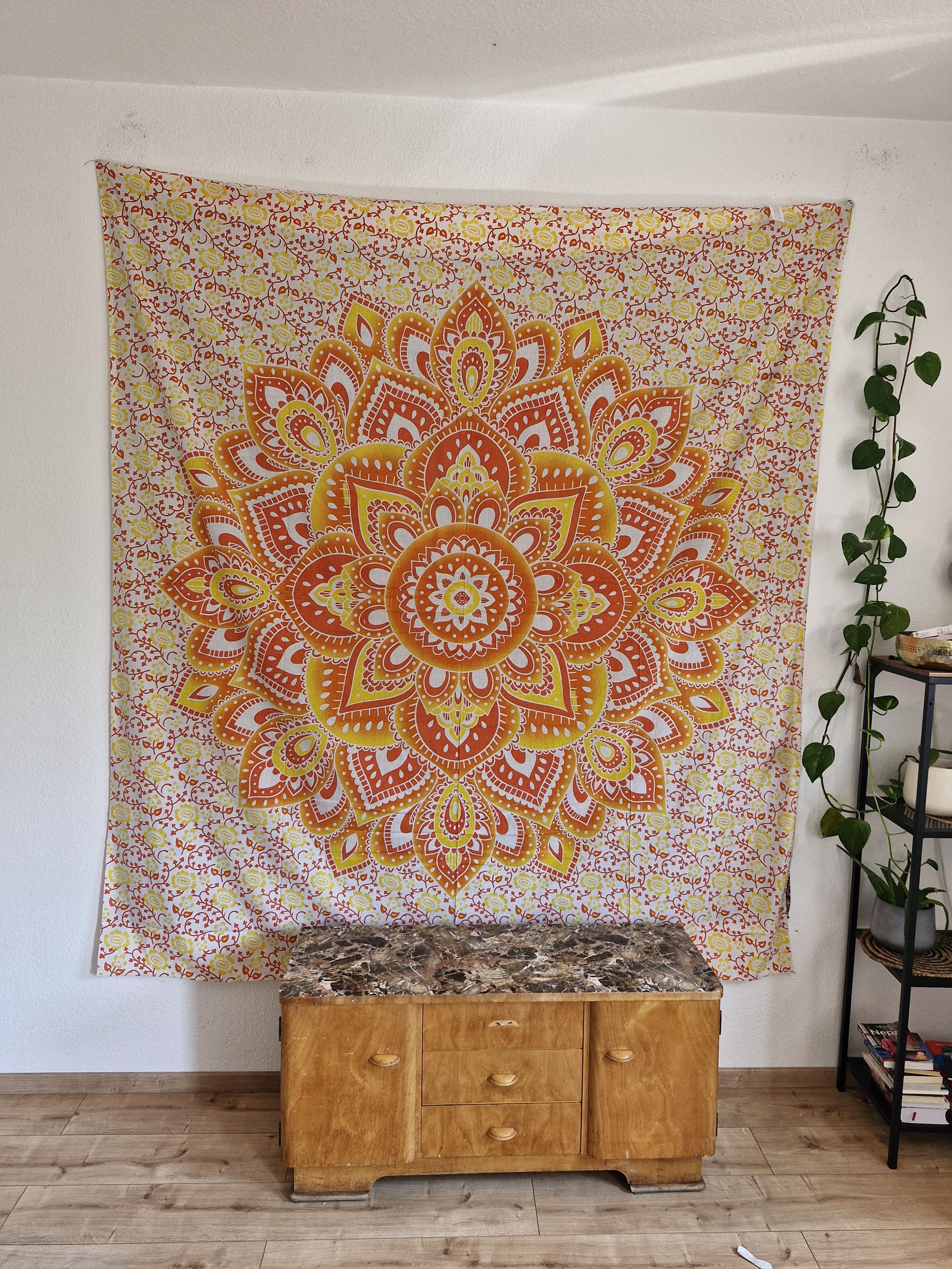 Ayurpark Indian Sunny Orange Lotus Mandala Wall Cloth - 200 x 220 cm