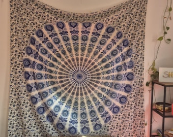 Ayurpark Peacock Mandala Tapestry – Large Cotton Wall Art, Beach Blanket & Home Accessory, 200 x 220 cm