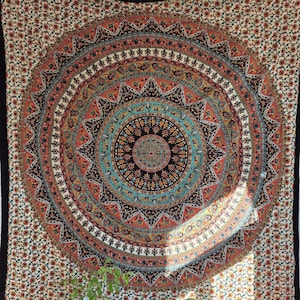 Ayurpark Mandala Chakra Wandkleed 200 x 220 cm – Boho Wandtapijt in Wit, Zwart en Groen, XXL Wanddecoratie, Decoratie voor Yoga- en Meditatieruimte