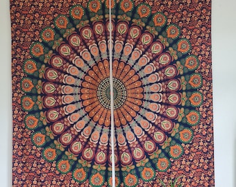 Beautiful curtain in mandala design red 190 x 220 cm